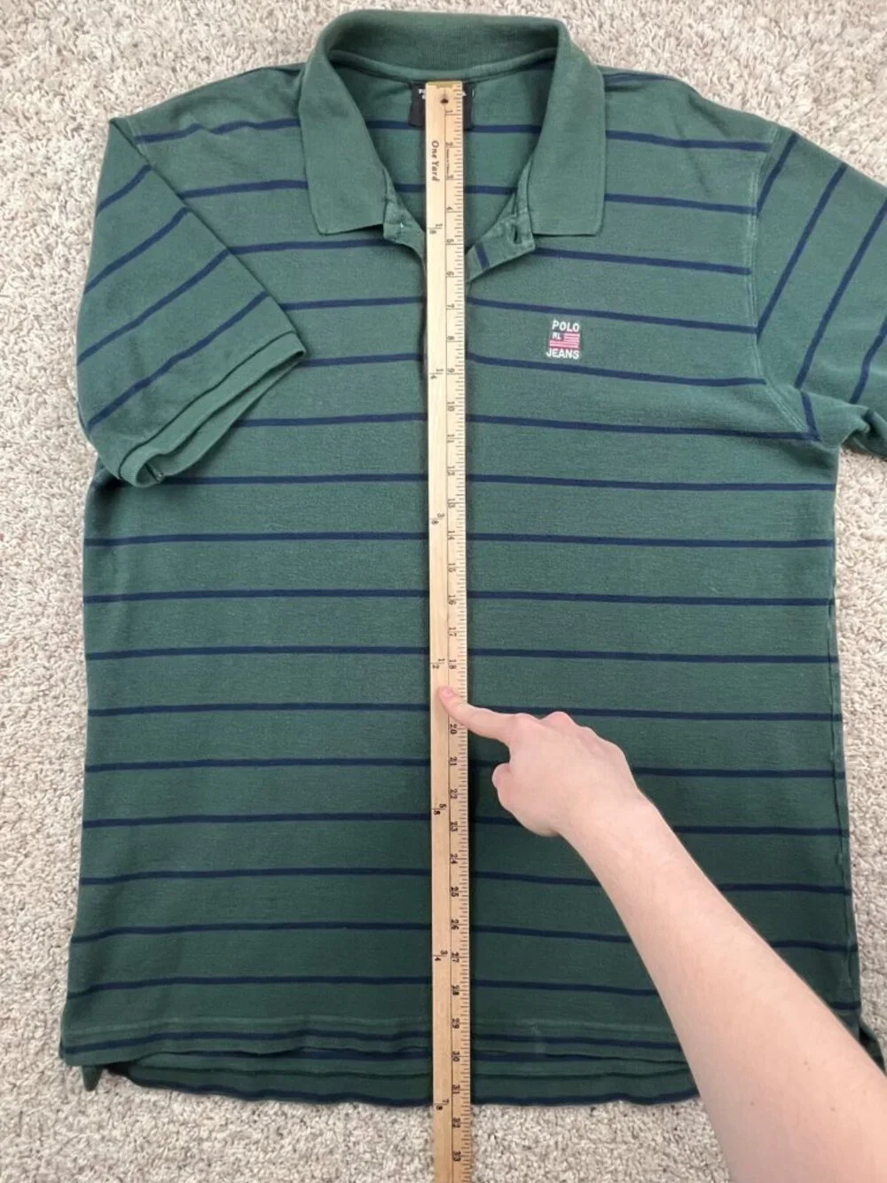 Ralph Lauren Polo Jeans Green Blue Striped Mens Short Sleeve Polo Shirt Size XL